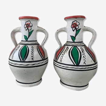 Paire de vase amphore, poteries artisanales et orientales vintage