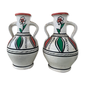 Pair of amphora vase, vintage artisanal and oriental pottery