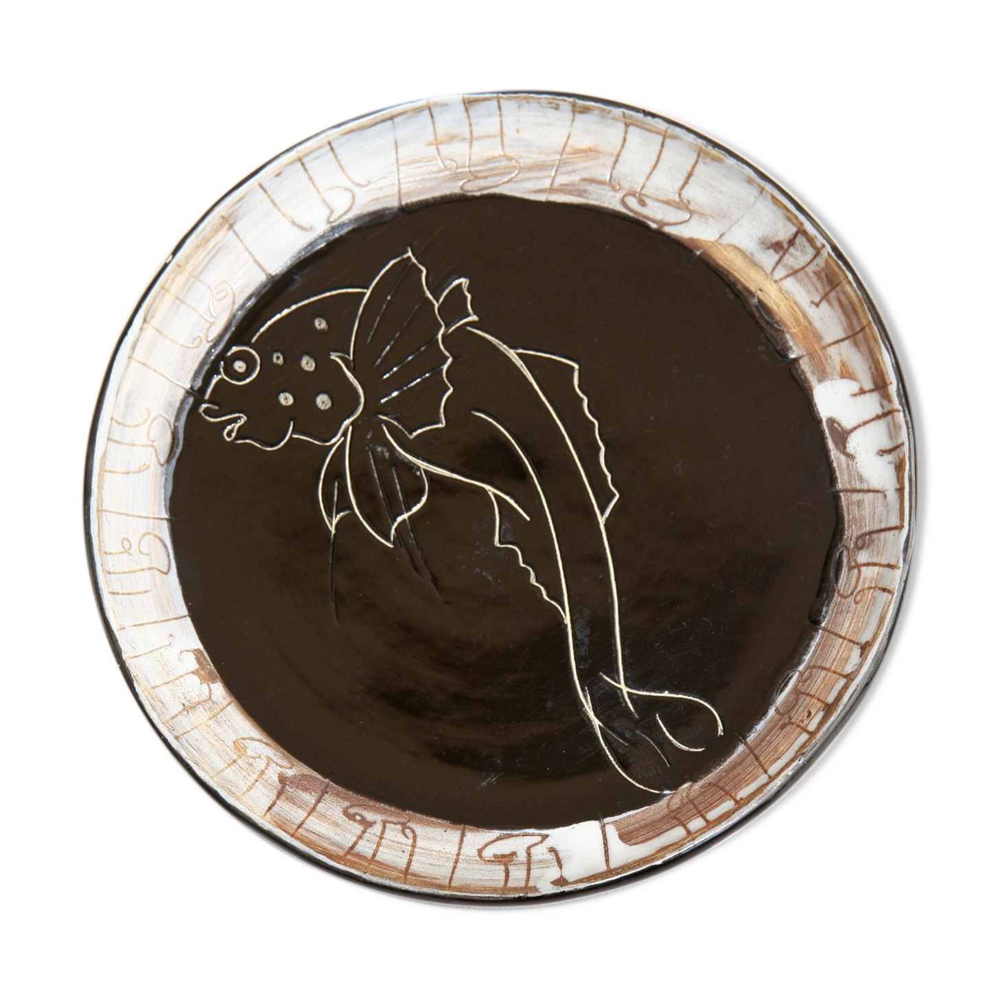 Plate Cerenne Vallauris, decoration of fish.