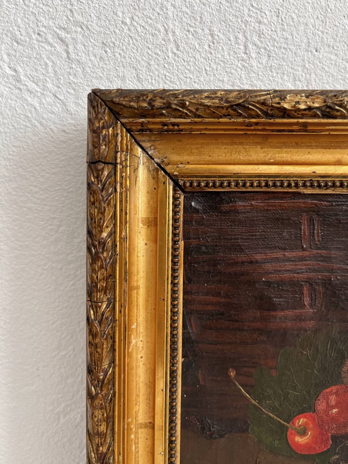 Huile sur toile nature morte aux cerises 19eme