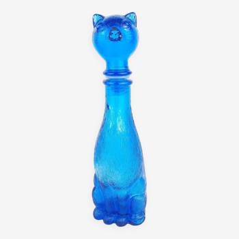 Vintage Empoli blue glass cat bottle