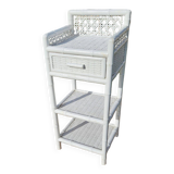 Vintage White Woven Rattan Bedside Table
