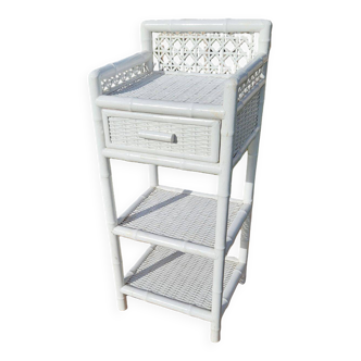 Chevet Vintage En Rotin Tressé Blanc