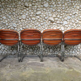 Series of 4 chairs Sabrina design Gastone Rinaldi for Rima, tawny leather, 1970