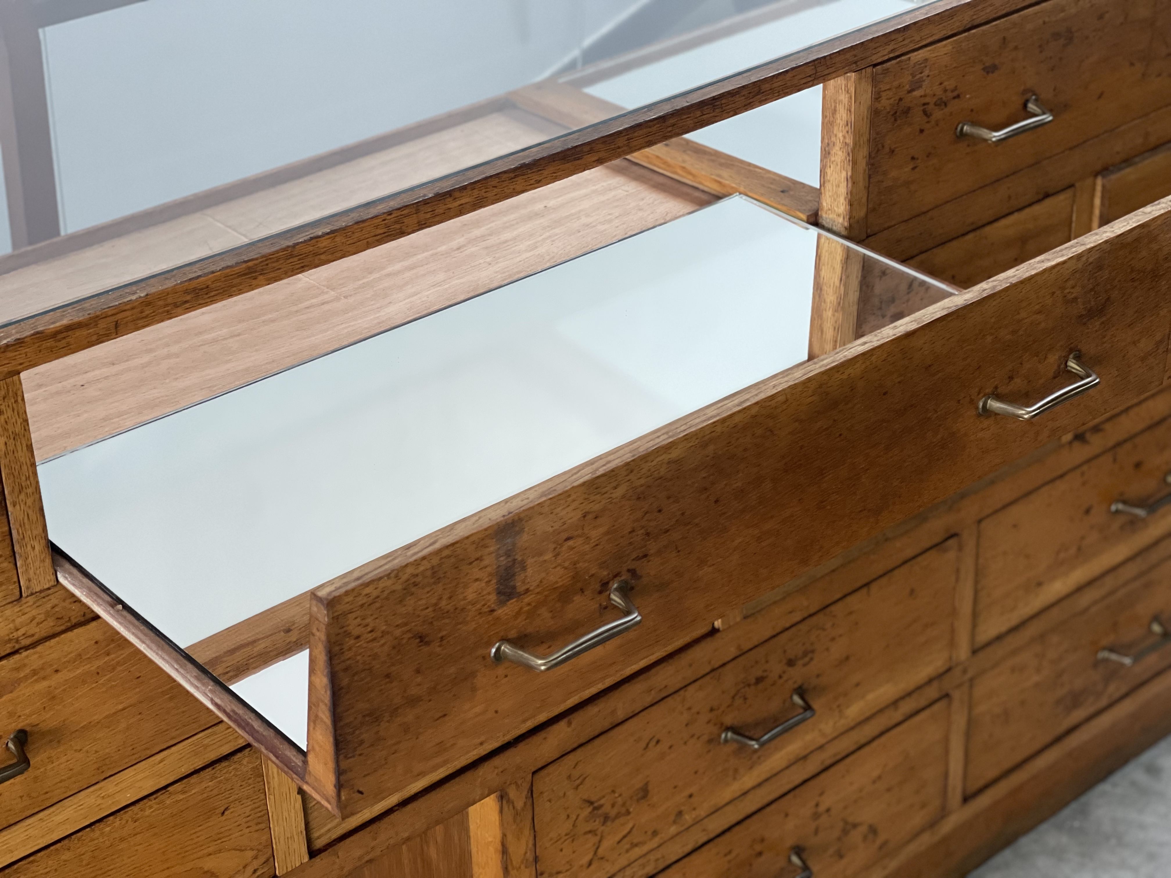 2 Showcases furniture of loom with drawers oak wood jewelry Art Deco 1930' compass feet