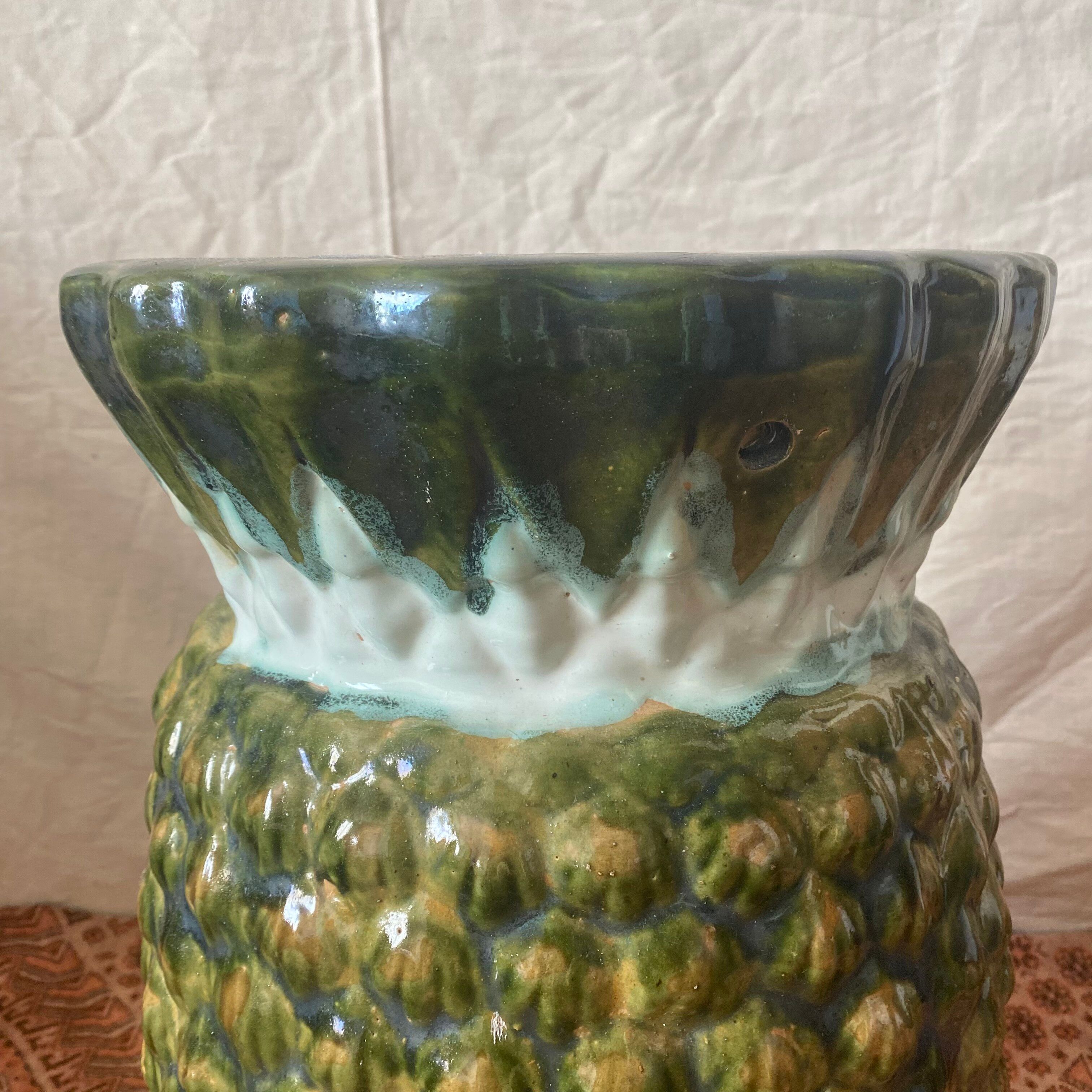 Large vintage ceramic pineapple, side table, bedside table.