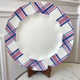 Round dish HBCM Creil & Montereau model Scots blue pink years 40-50