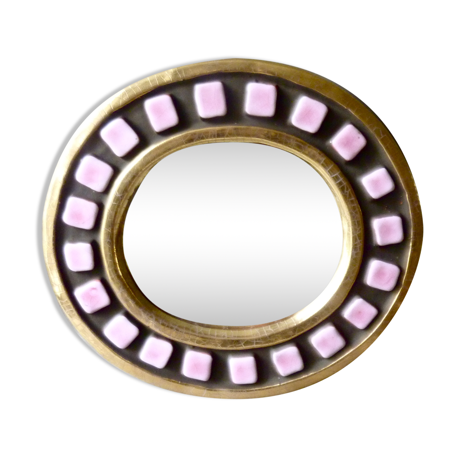 Mirror Francis Lembo, pink and gold in the 50-60 years 27x24cm