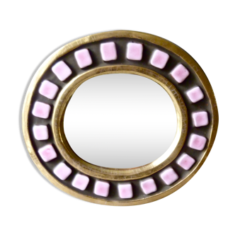 Mirror Francis Lembo, pink and gold in the 50-60 years 27x24cm