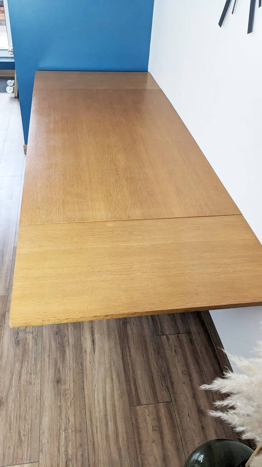 Extendable wooden and metal table, 80s