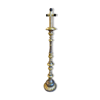 Floor lamp foot in gilded and silver wood