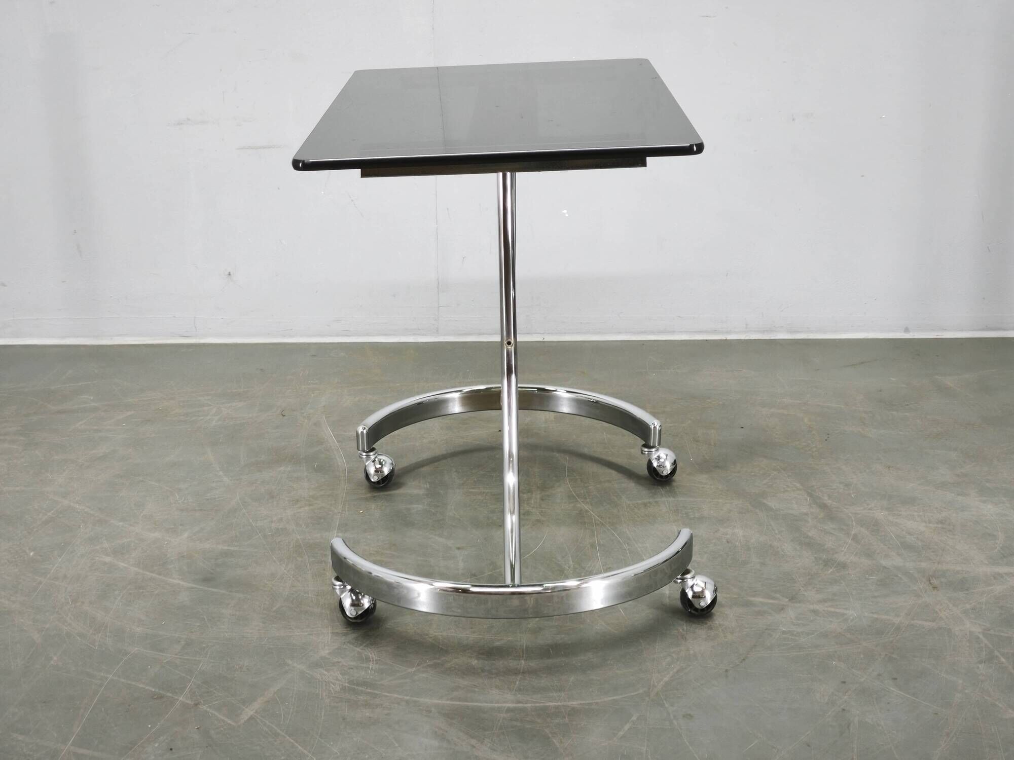 1970s Italian Space Age Chrome and Smoked Glass Rolling Side Table