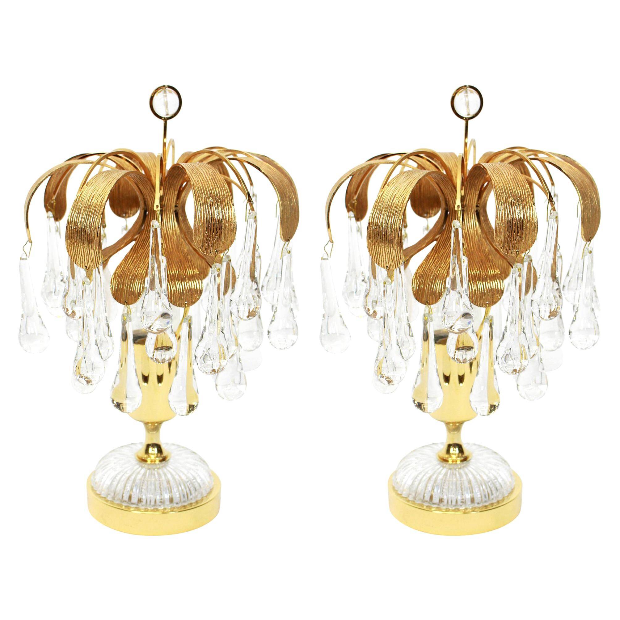 Pair of Murano glass table lamps in the shape of a drop by Palwa, Germany, 1960s.