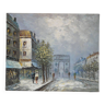tableau / huile sur toile rues de Paris sous la neige vintage