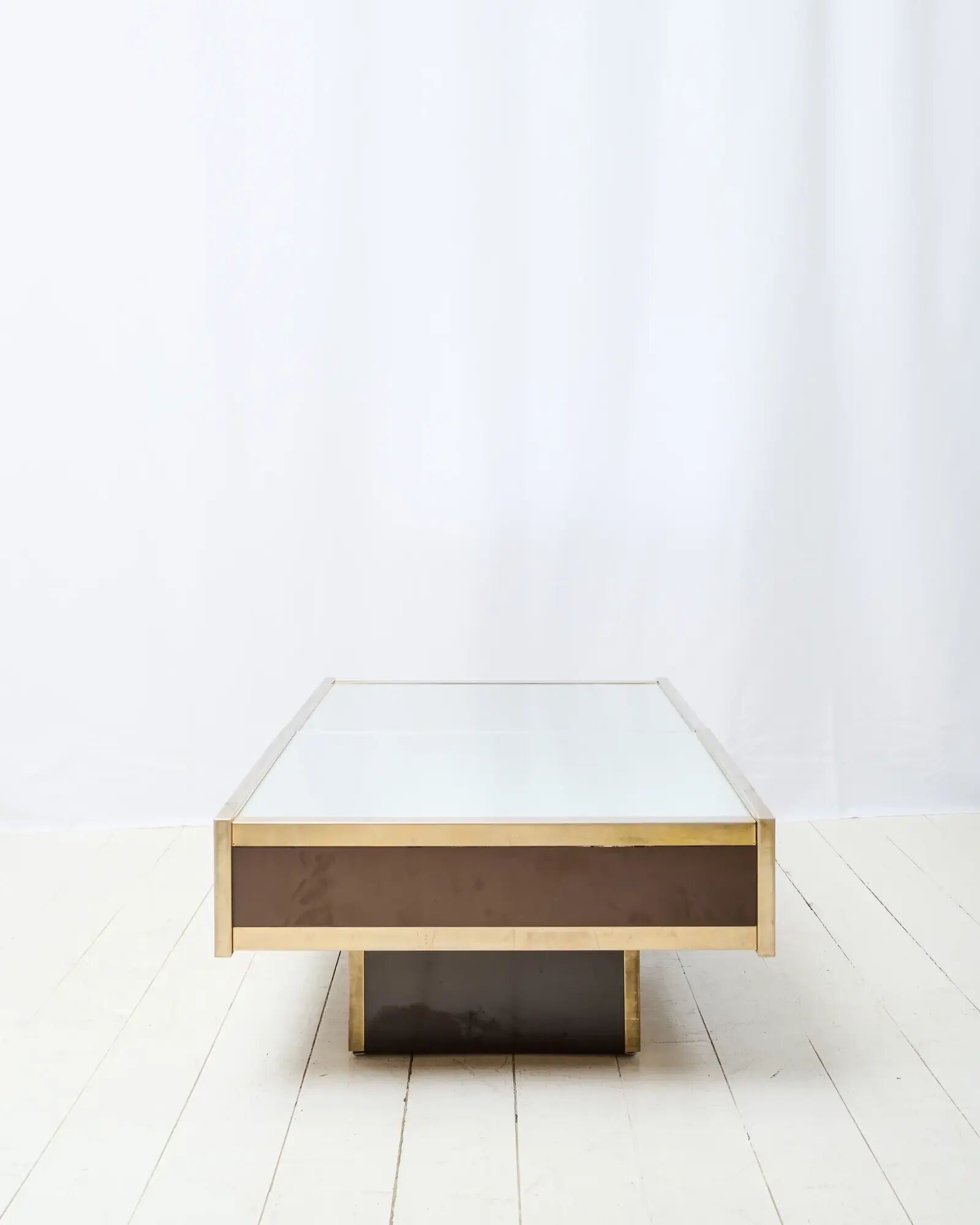 Table basse bar miroir et marron, Willy Rizzo, Cidue, 1970s
