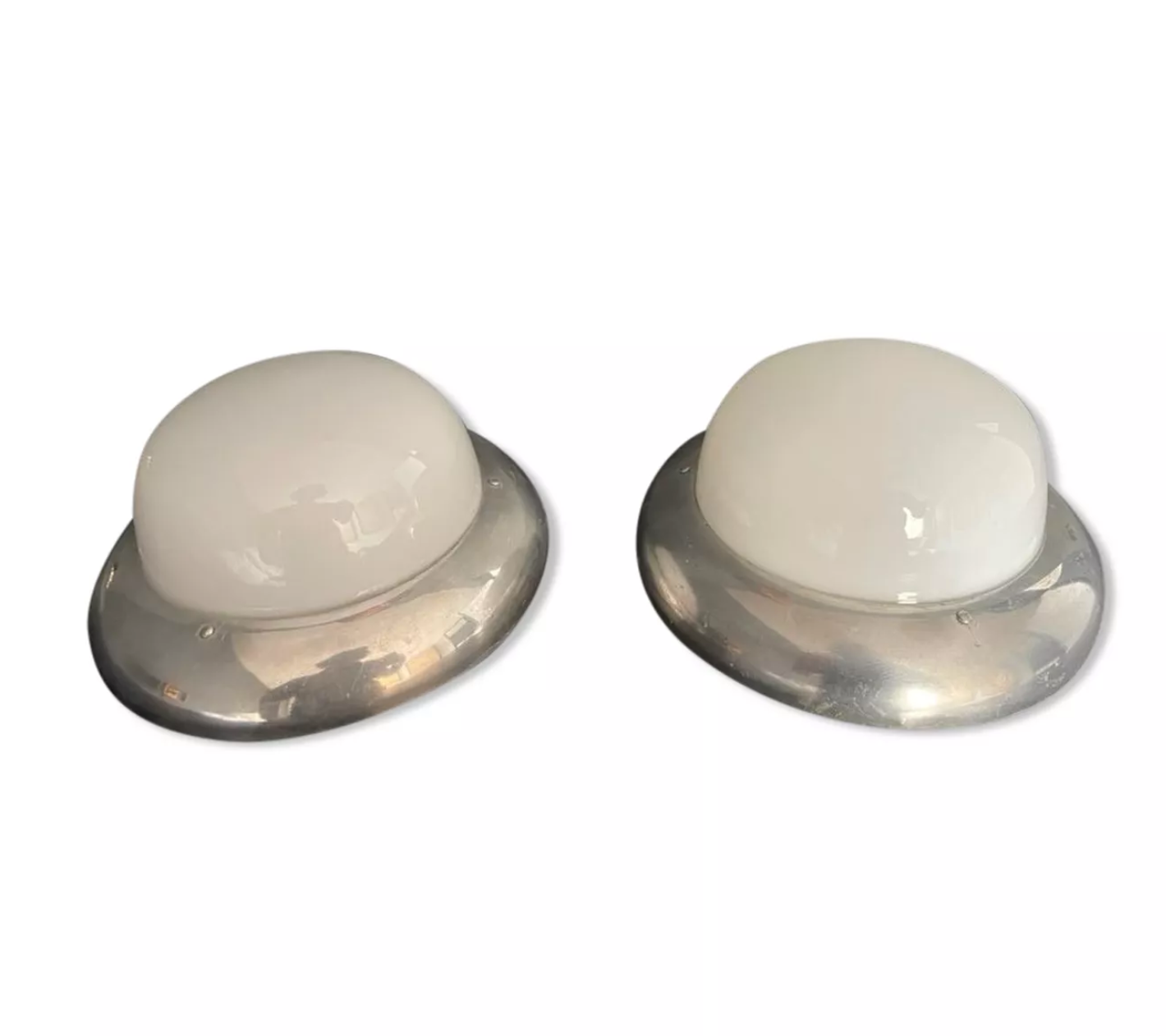 Pair of vintage chrome and opaline wall lamps, Gal Paris 1940