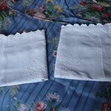 Old pair of pillowcases with openwork embroidery, monogrammed AR, 79x79cm.