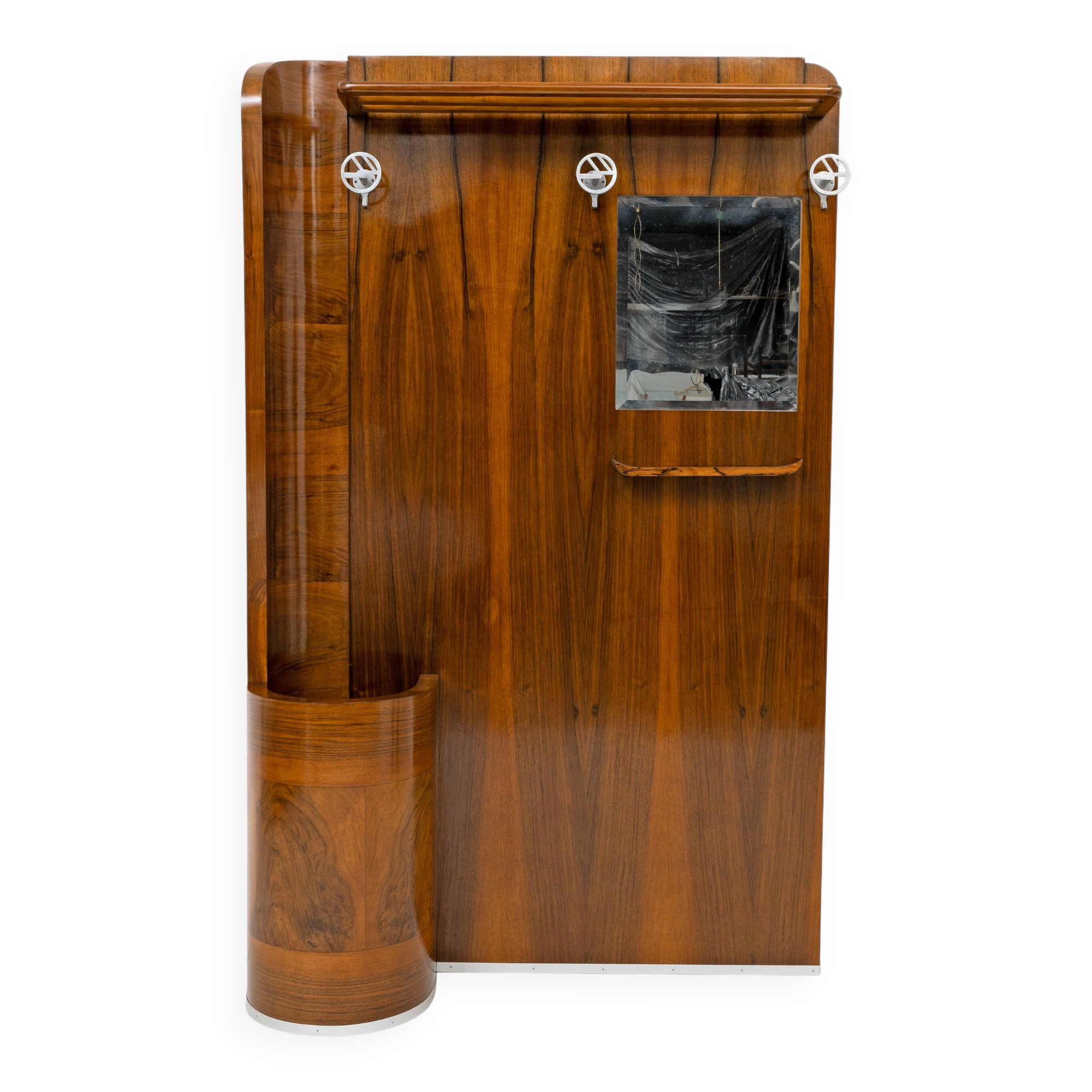 Italian Art Deco Walnut Entry Hall Stand with Integrated Umbrella Holder