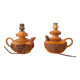 Pair of 60s brutalist wooden lamps