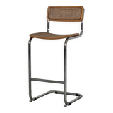 Tabouret de bar à assise tubulaire en rotin, style Marcel Breuer | Italie | Années 1970