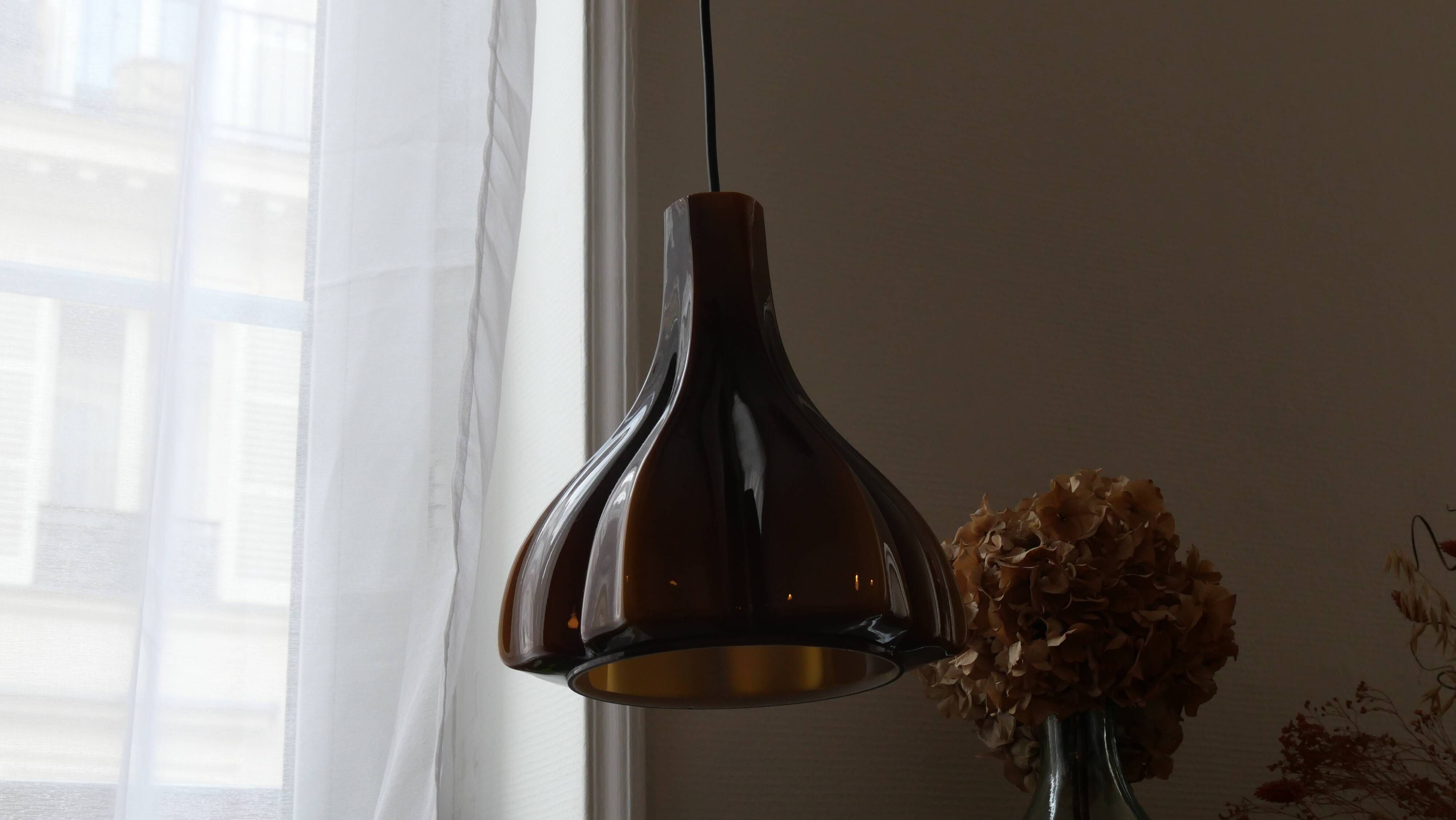 Vintage opaline pendant light in brown glass by Peill and Putzler