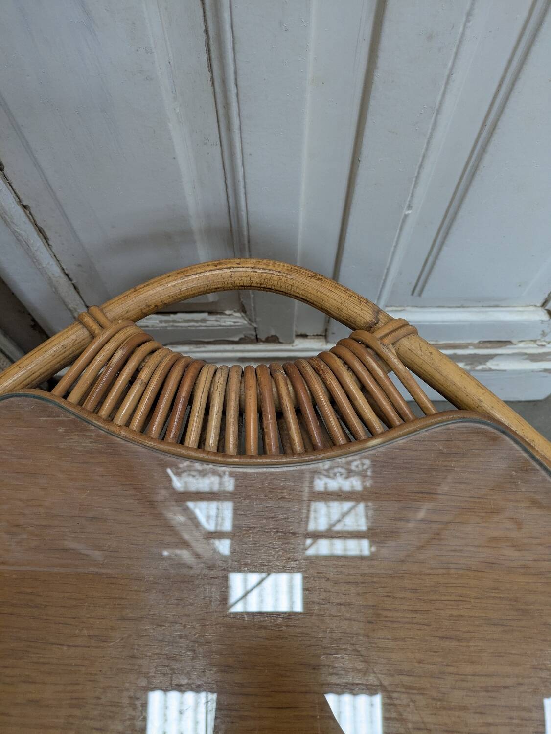 Rattan and glass coffee table