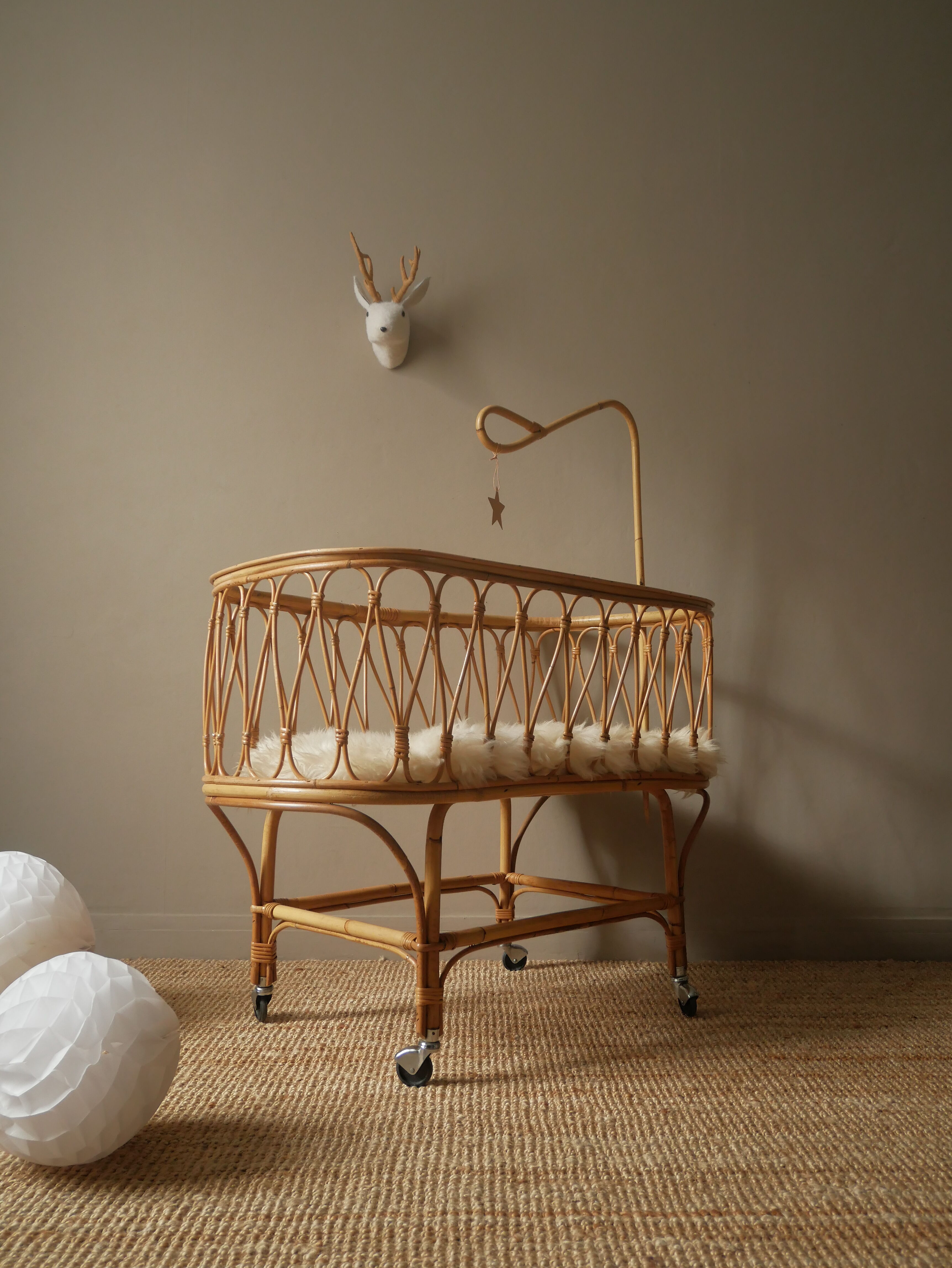 Vintage rattan crib Scandinavian decoration