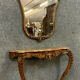 Louis XV Baroque console in natural wood with its mirror
