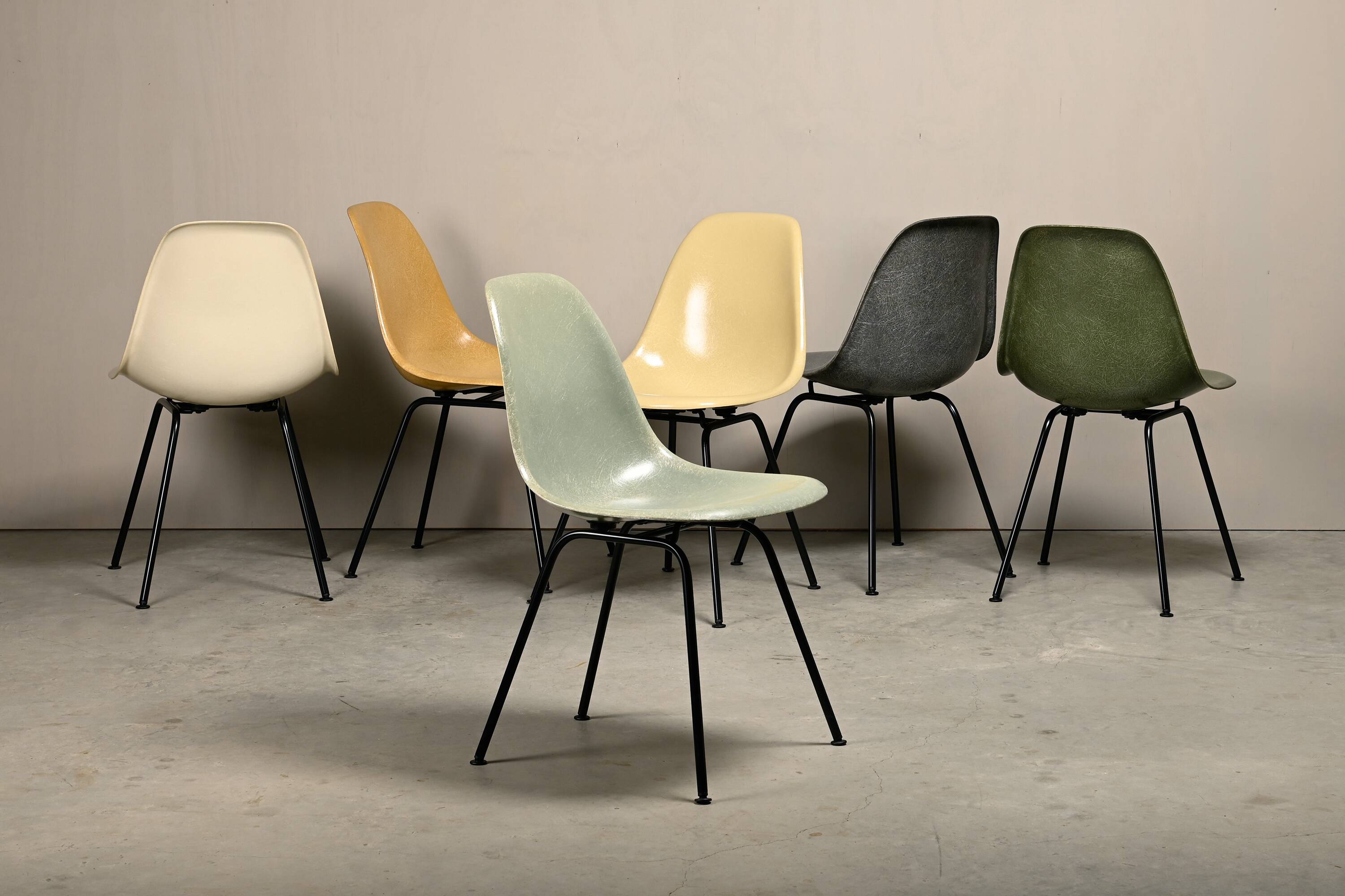 Charles & Ray Eames DSX multicolor set 6 Side Chairs, Herman Miller
