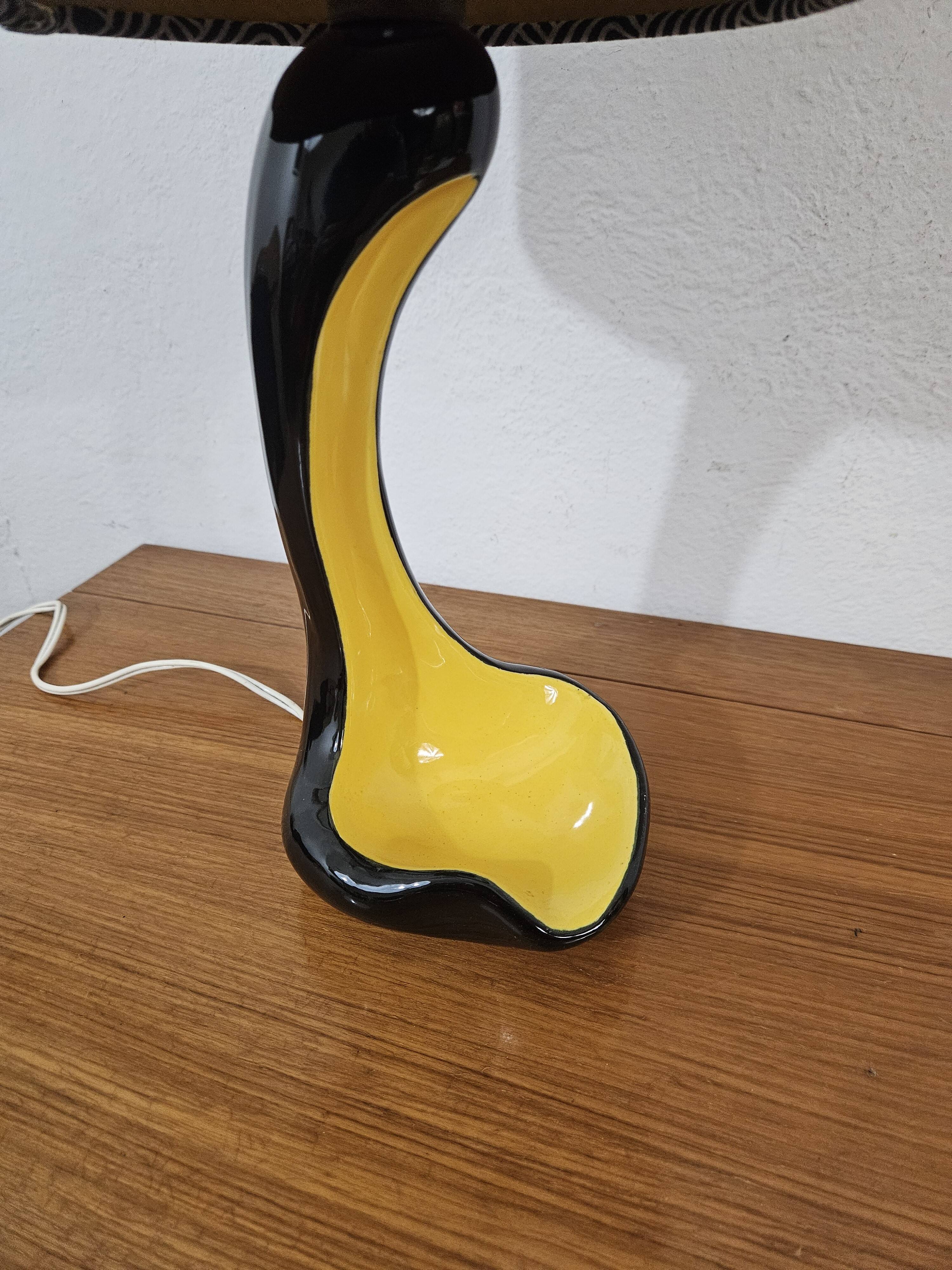 Vintage ceramic lamp free form Yellow and Black