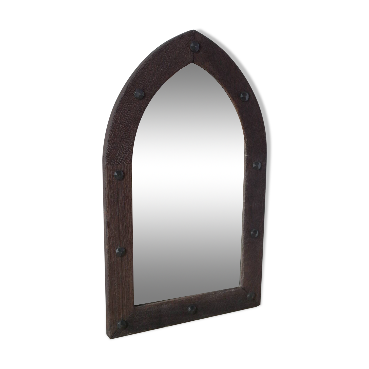 Old handcrafted Gothic style wooden mirror