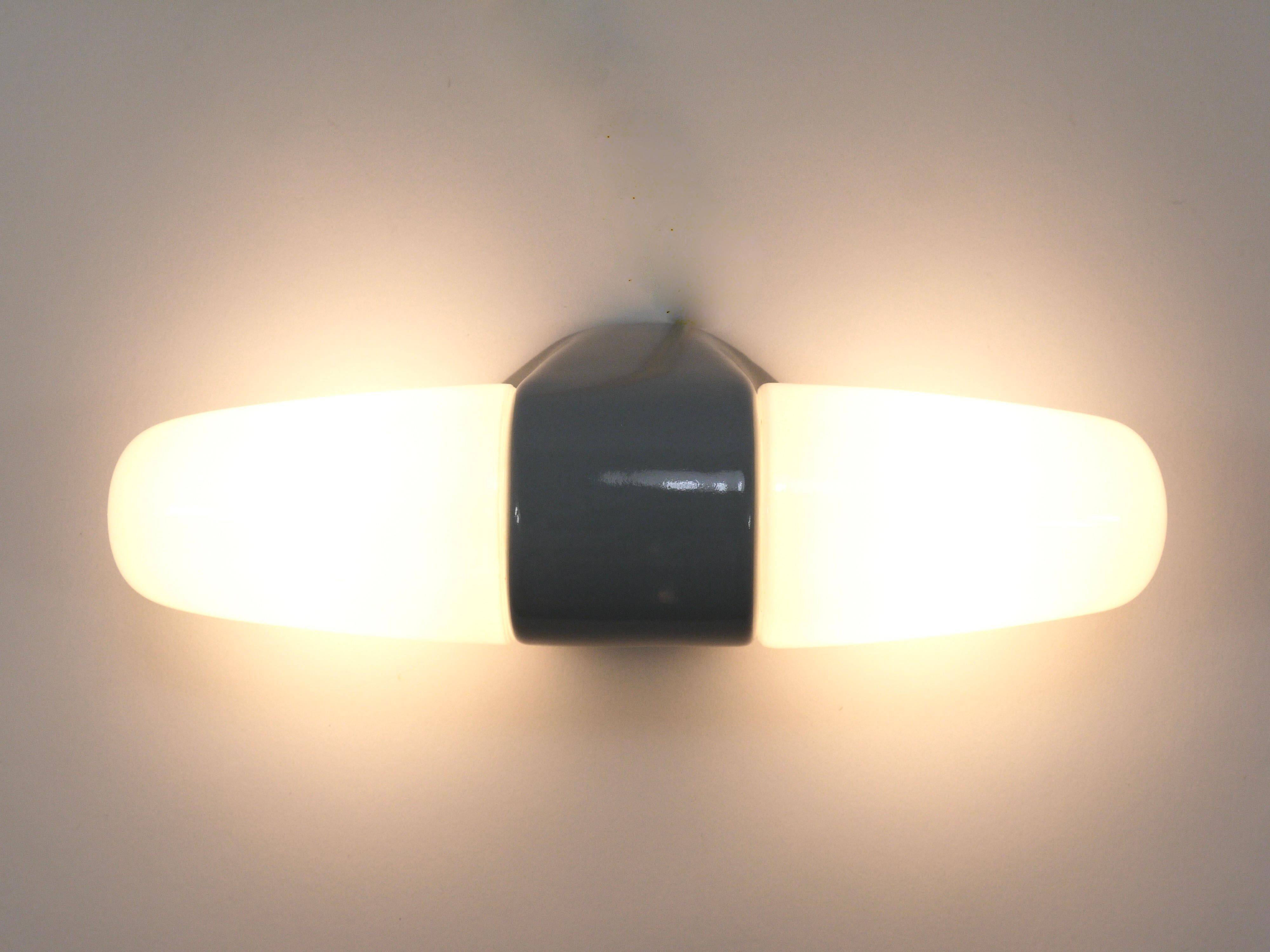 Double Bauhaus Wall Light Grey Wilhelm Wagenfeld by Linder Germany, 1950