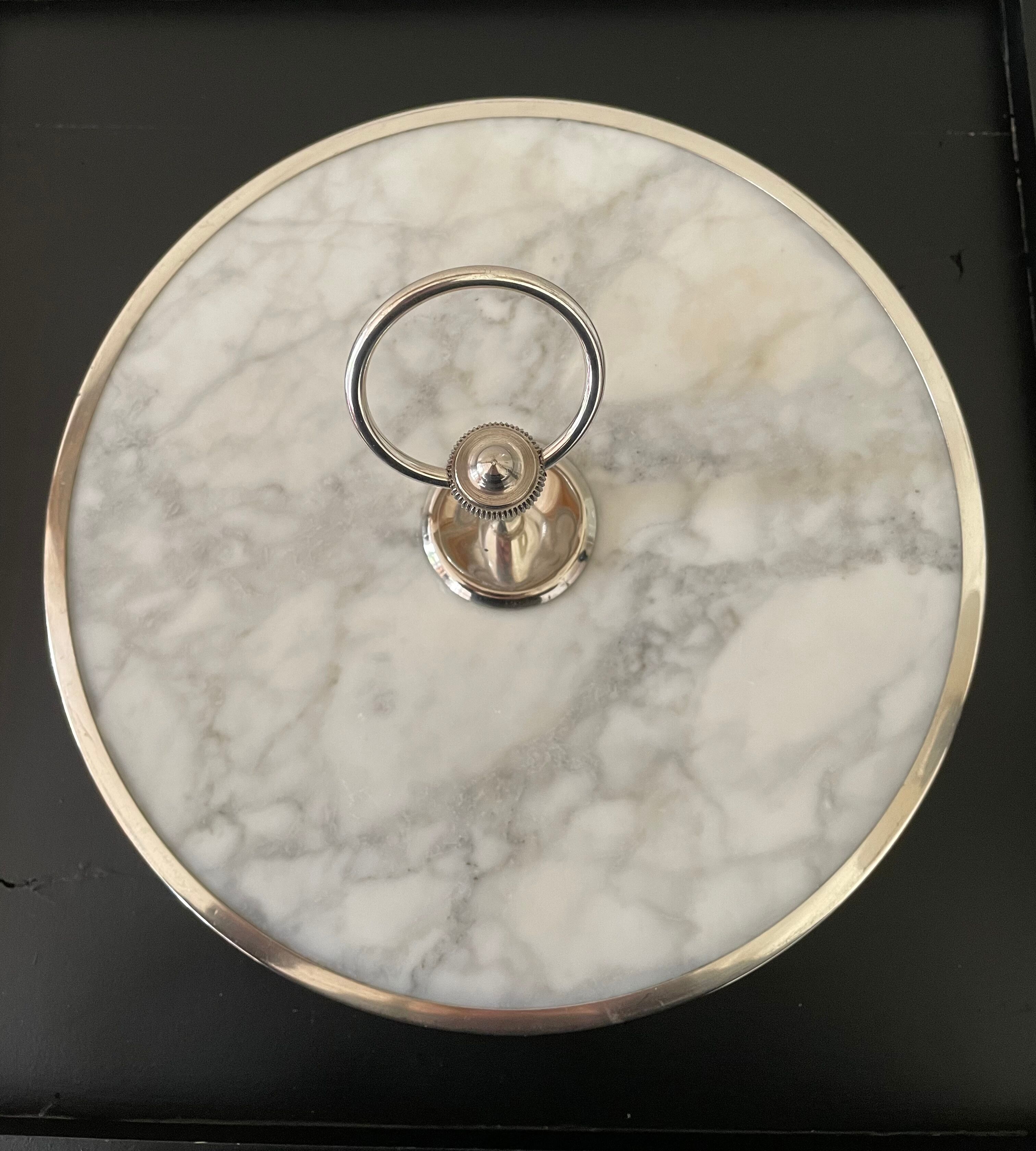 Marble cheese platter and silver metal 1970