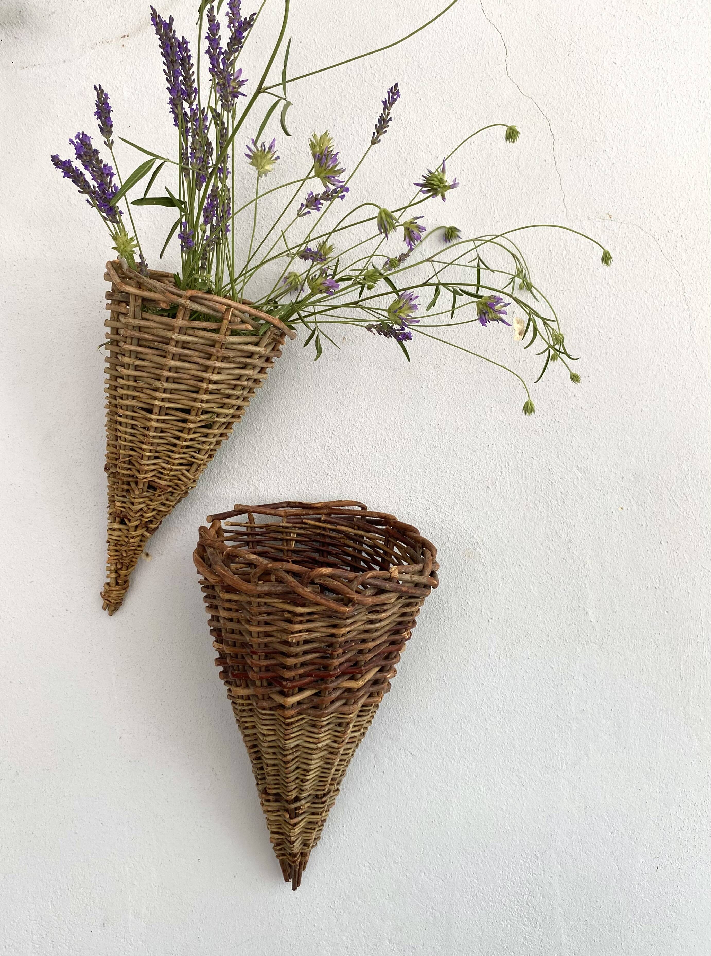 Brown wicker basket, wall decoration