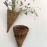 Brown wicker basket, wall decoration