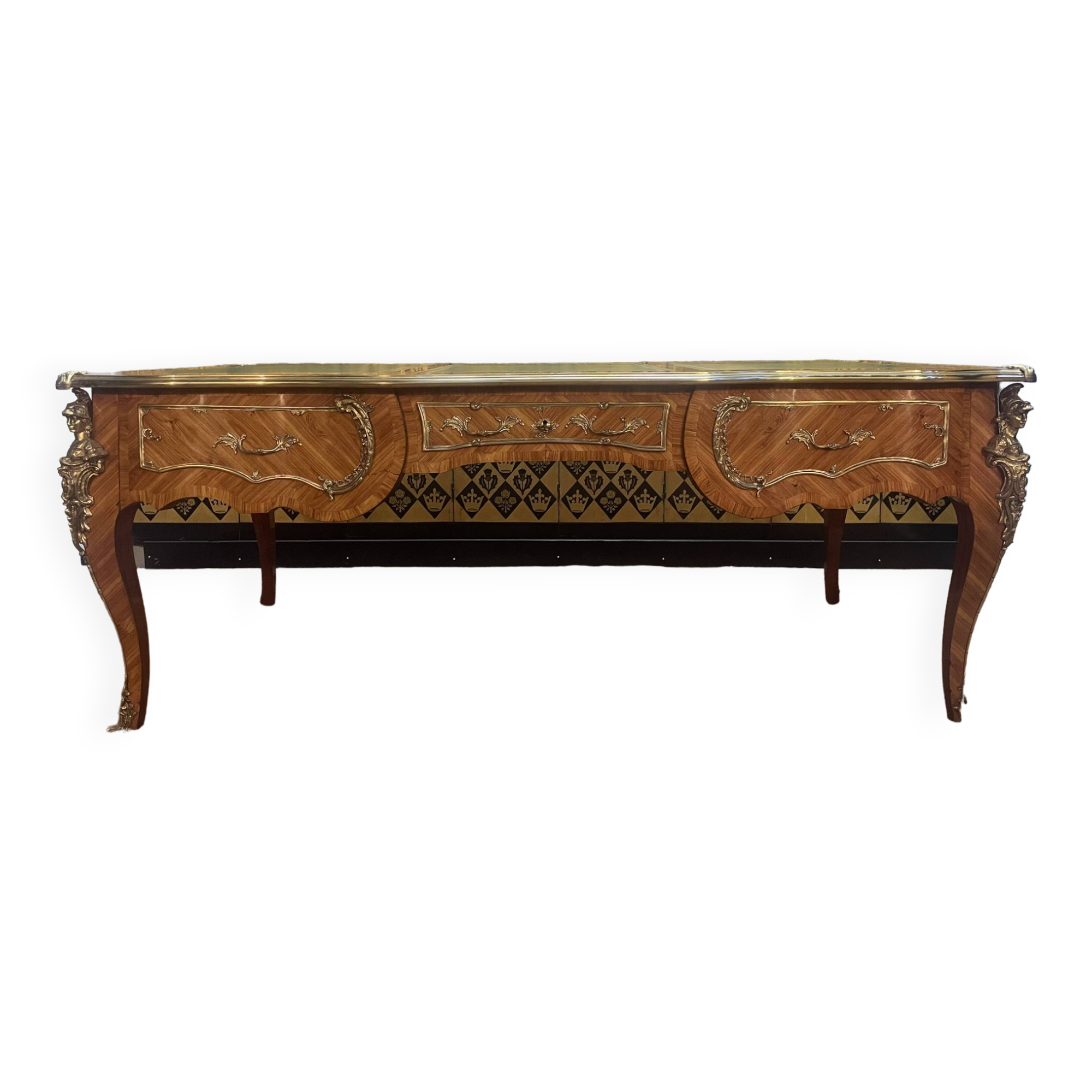 Louis XV style flat desk in marquetry