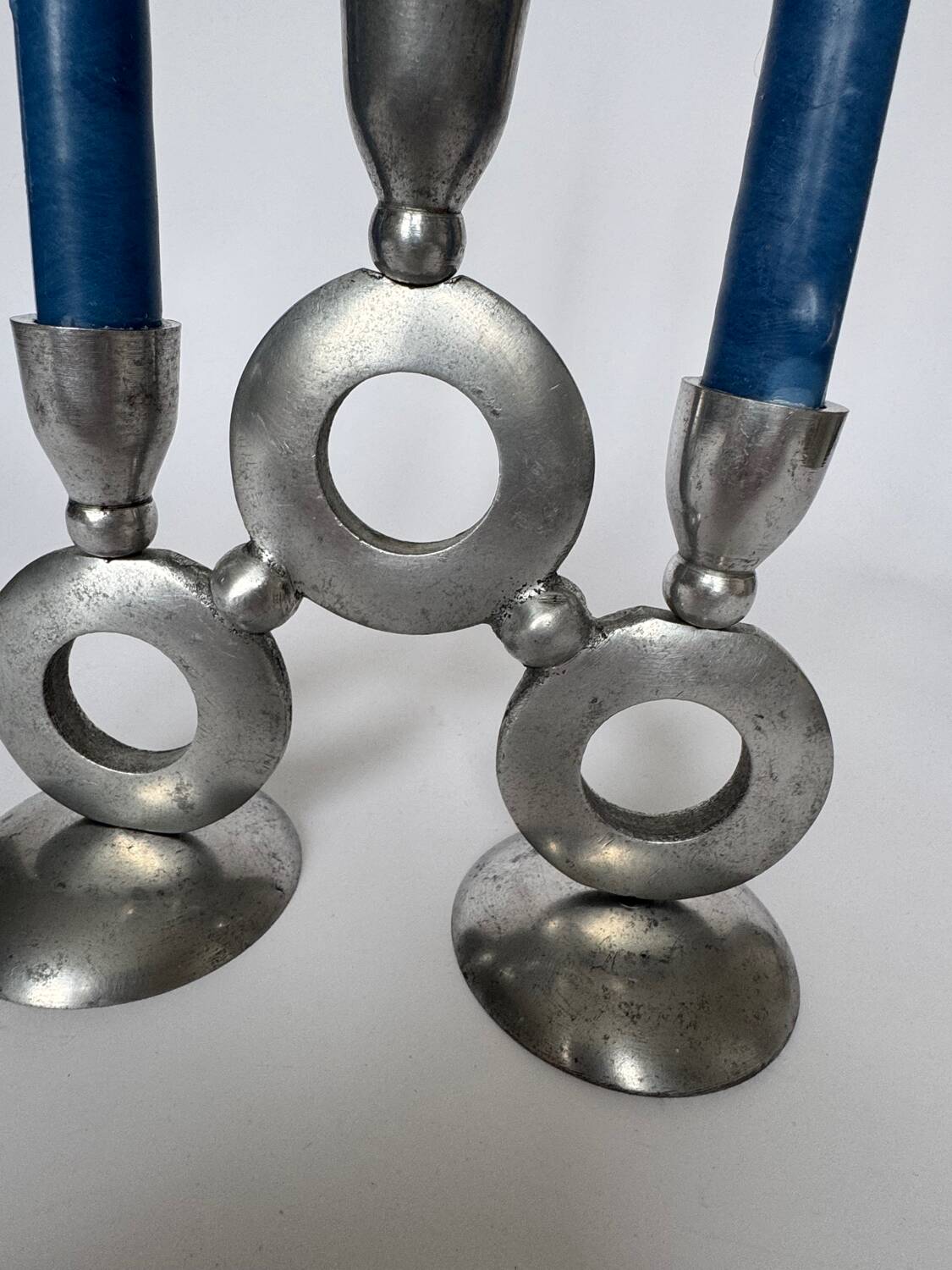 Vintage Modernist Triple Aluminum Candlestick Holder