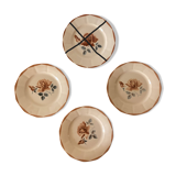 Set of 3 vintage Digoin pink plates, blue & brown stencil pattern