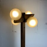Midcentury brutalist oak floor lamp with 4 spheres, 1970s  by Temde Leuchten