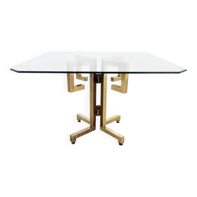 Table à manger en laiton géométrique, années 1970