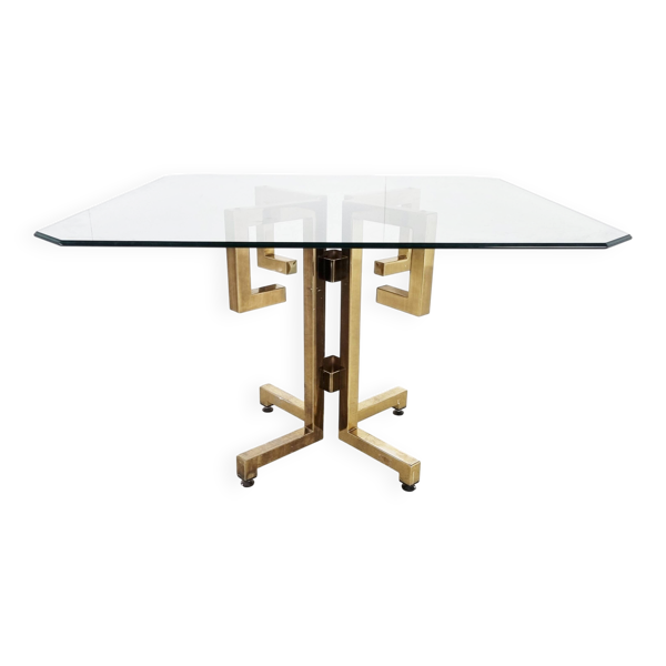 Table à manger en laiton géométrique, années 1970