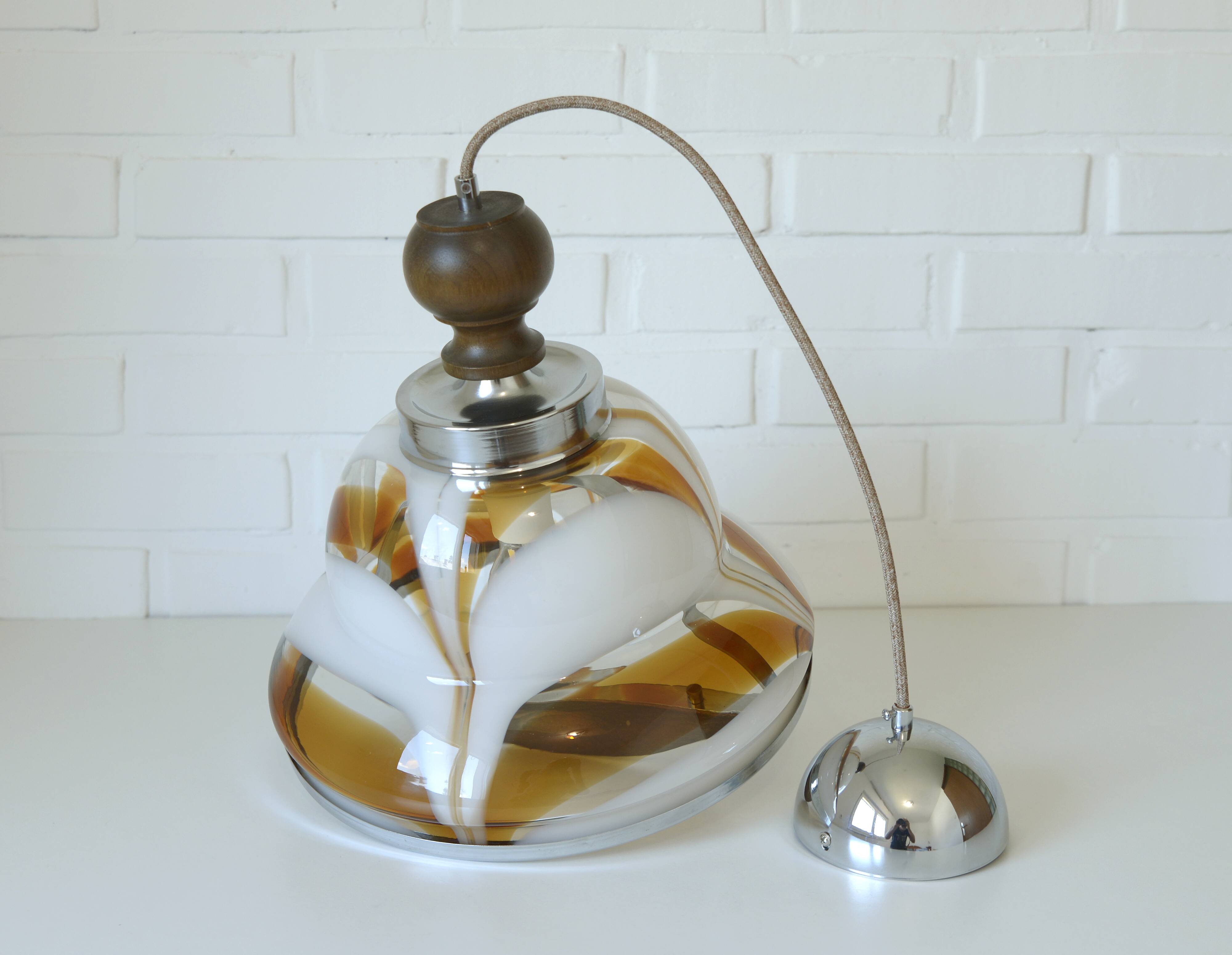 Vintage Murano Style Pendant Light | Hand Blown Opaline Glass | Mazzega Style | Mid Century Modern | Restored Yugoslav Chandelier