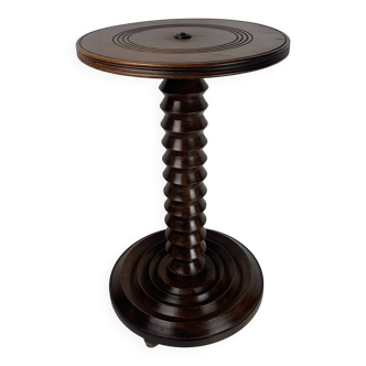 Table d'appoint brutaliste en bois tourné français de style Charles Dudouyt, France, années 1940