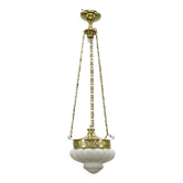 Art Nouveau Brass and Opaline Glass Secession Chandelier, Czechoslovakia