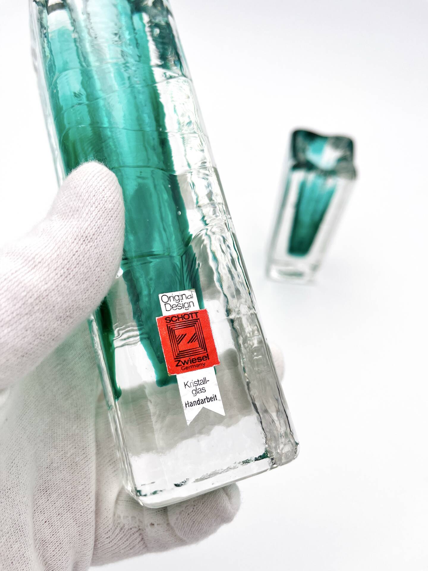 Paire de soliflores brutalistes Schott Zwiesel Cristal Eisglas