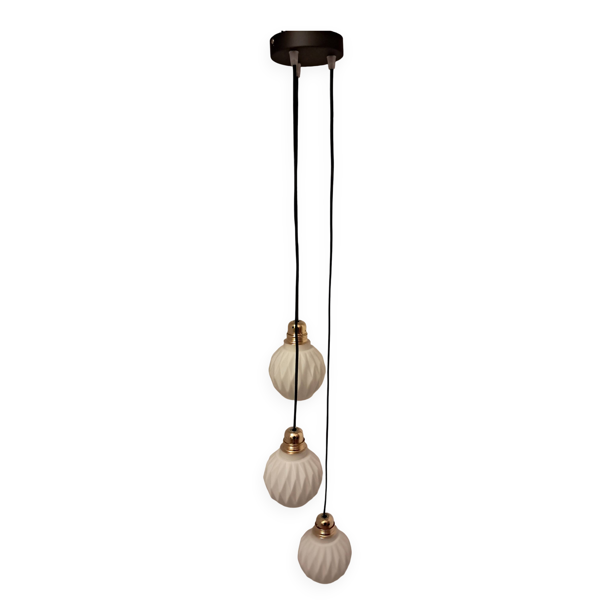 Origami white opaline three-light pendant light