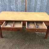Antique solid cherry farmhouse table with 2 front drawers.