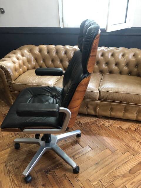 Office chair 1970 Stoll /Giroflex in black leather by Karl Ditter