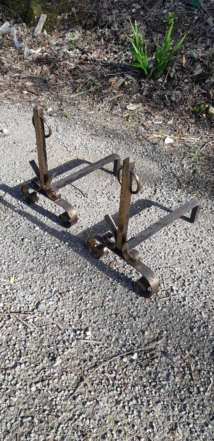 Pair of wrought iron andirons