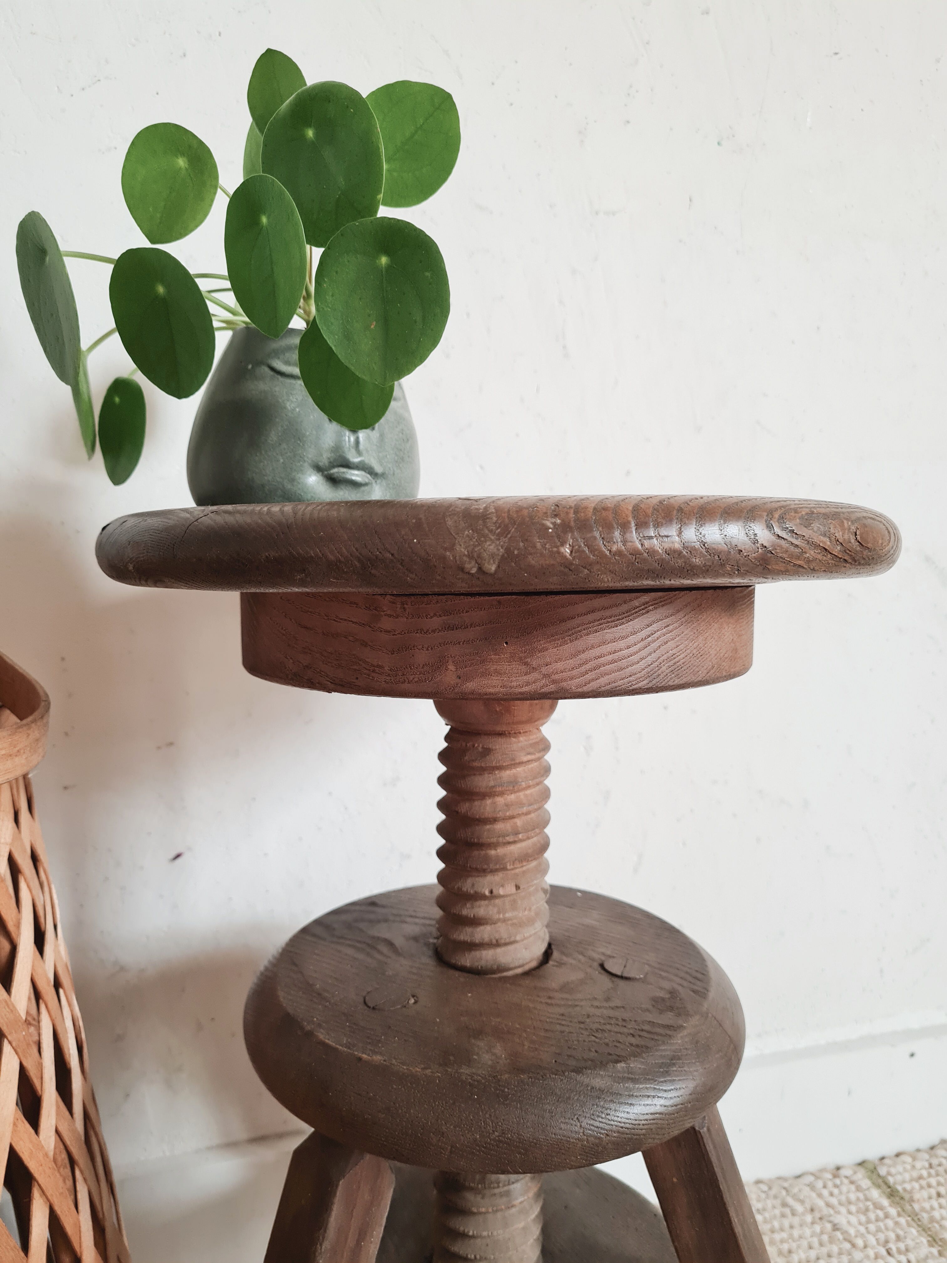 Adjustable old wooden stool